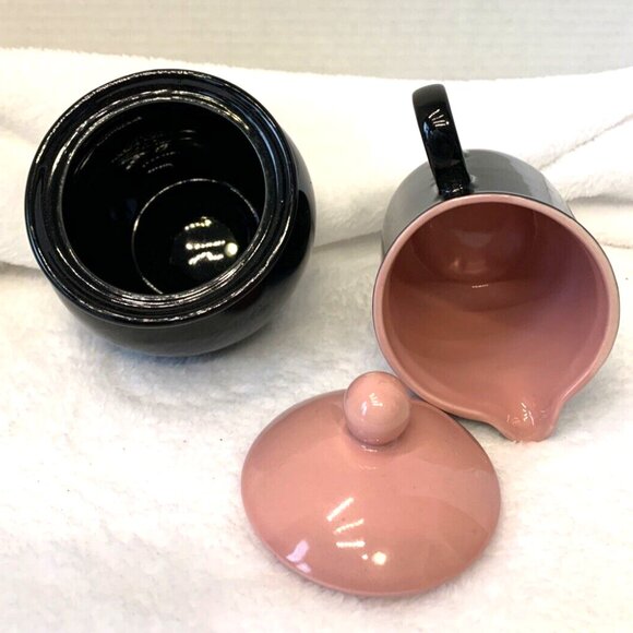 Pier 1 Imports Luminous Black and Pink Porcelain Creamer Sugar Bowl Set - Picture 6 of 6